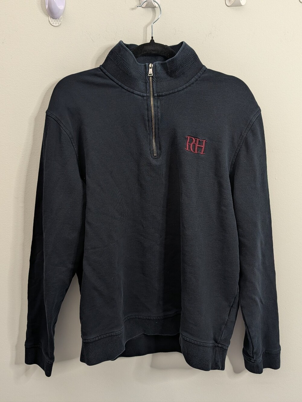 Pedro del Hierro Navy Cotton Quarter-Zip Sweatshirt M